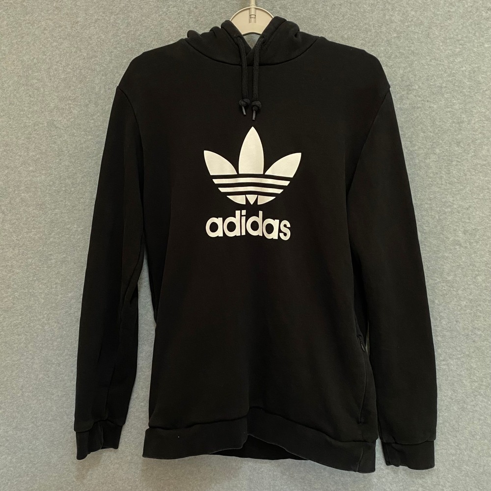 ADIDAS Originals Trefoil‎ Men's Medium Hoodie Black Classic Pullover Zip Pockets